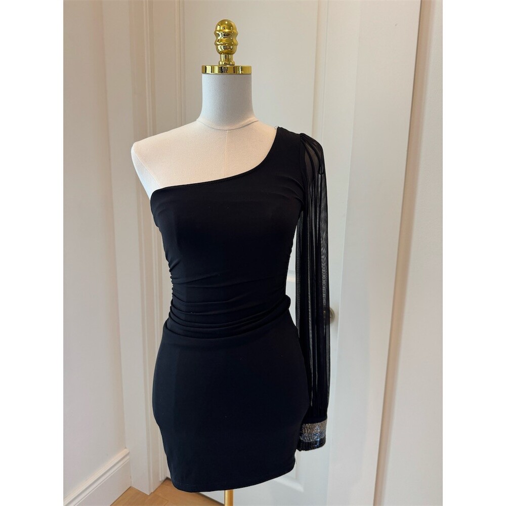 Ruby Rox Dress Womens Size S Black One Shoulder Ruched Bodycon Mini